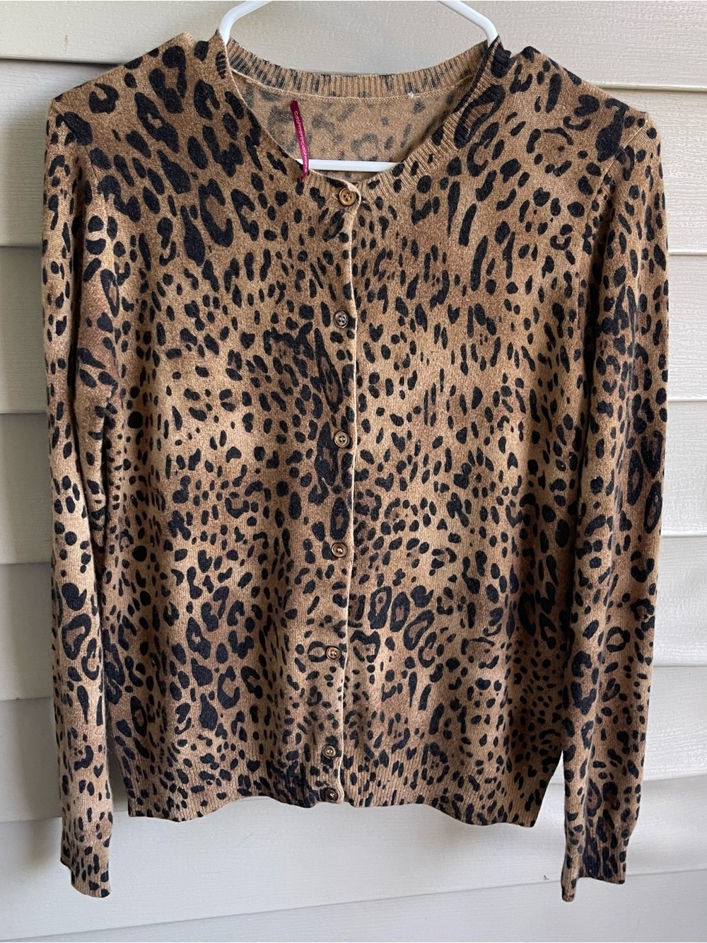Cashmere Cashmere Cardigan Sweater Womens Medium Brown Leopard Button Front